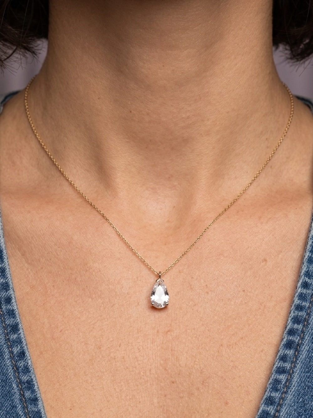 Tear Drop Necklace | Cubic Zirconia Necklace | 18k Gold Plated